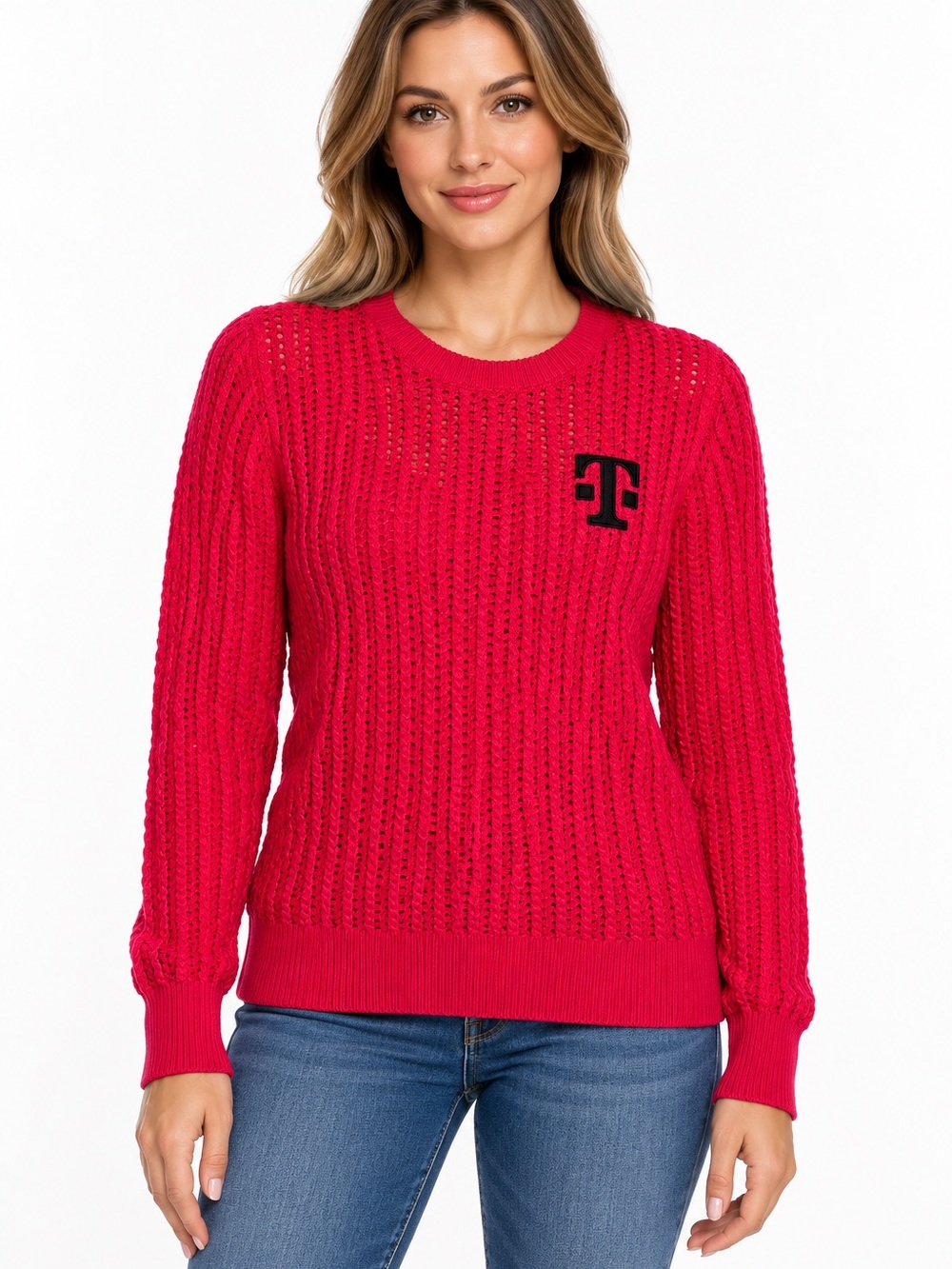 Brand new, T-Mobile Women’s Magenta Open-Knit Pullover Sweater – Size M